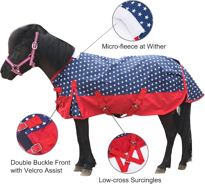 Mini Horse/Pony/Foal/Miniature Size 36"-51" Lightweight Waterproof & Breathable 1200 Denier Turnout Blanket with No Filling Star 42"