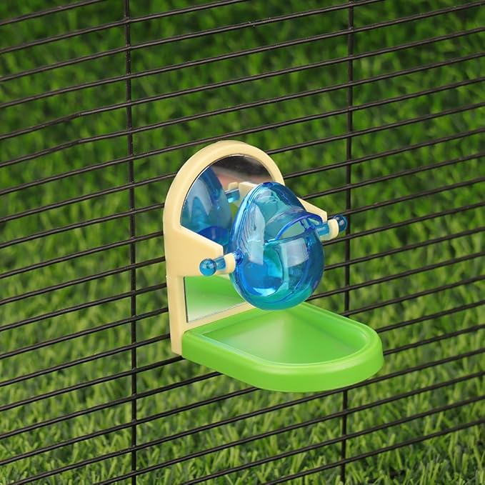 Small Pet Intelligence Growth Rotating Foraging Toy with Mirror for Birds,Budgies,Parakeets, Rats & Hamsters Chew-Proof Cage Feeder Slow Release & Self-Discovery Fun(1pc Random Color)