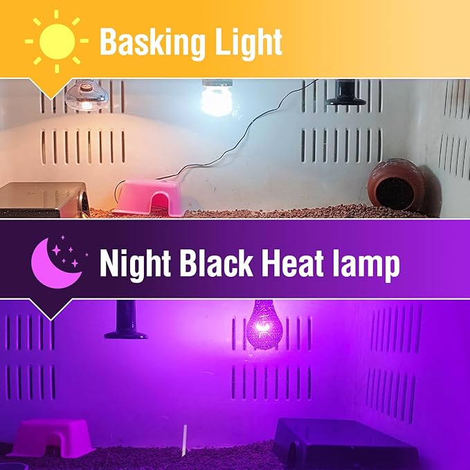 Leoterra 100W Reptile Tank Use Incandescent Night Black Heat Bulbs and 100w UVA Heat Lamp Bulbs Combo Pack E26 Base 110v Heat Lamp Bulbs for Leopard Gecko Bearded Dragon Heat lamp Long Service Life…