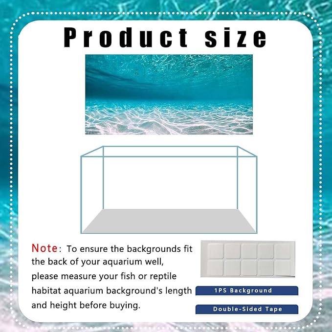 36X18IN Natural Undersea Aquarium Background, Undersea Beach Fish Tank Background, with 8 EVA Double-Sided Tape