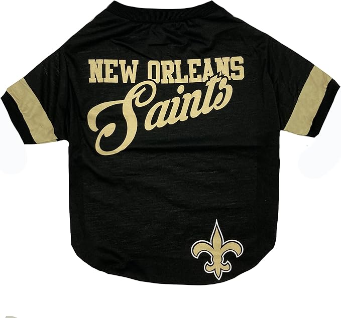 NFL New Orleans Saints T-Shirt for Dogs & Cats, Large. Football Dog Shirt for NFL Team Fans. New & Updated Fashionable Stripe Design, Durable & Cute Sports PET TEE Shirt Outfit