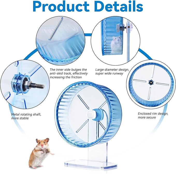 9In Hamster Wheel, Adjustable Chinchilla Wheel, Silent Spinner for Dwarf Syrian Gerbils Mice and Other Small Size Pets (9 Inch, Blue)