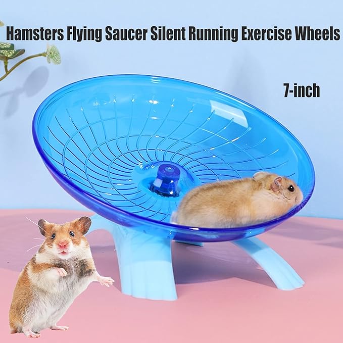 Hamiledyi Hamsters Flying Saucer Silent Mouse Wheel Small Gerbil Running Exercise Toy Kit with Rainbow House Seesaw Grass Cake Sweet Bamboo Snacks for Dwarf Mice 10 Pcs