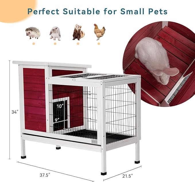 Petsfit Rabbit Hutch Indoor Guinea Pig Cages Bunny Cage with Pull Out Tray, Bunny Guinea Pig Cage Hutch Outdoor,red…