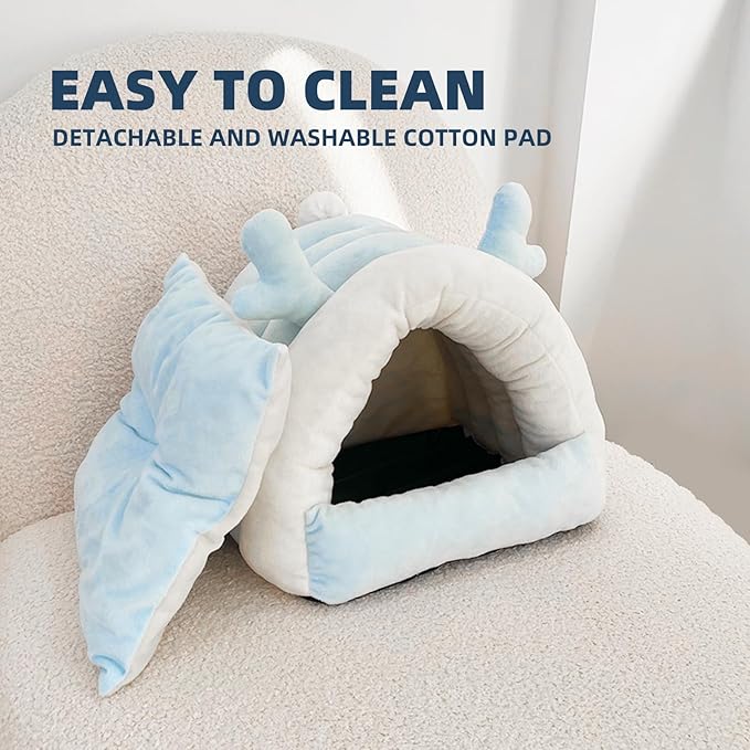 Guinea Pig Hideout, Warm Bed for Guinea Pig,Rabbits, Chinchillas, Cozy Small Animal Winter Shelter (Blue, Large)