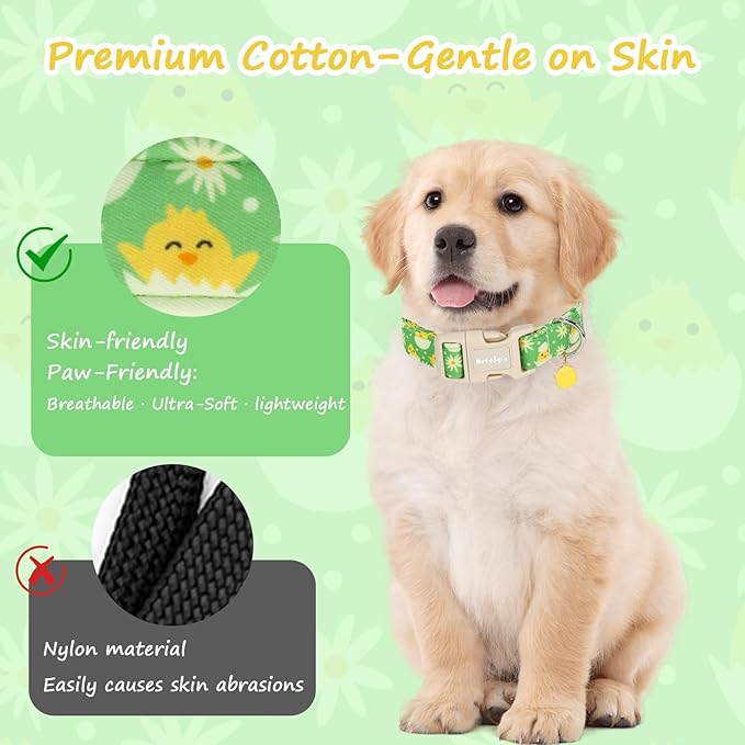 Easter Dog Collar for Small Dogs, Easter & Spring Theme Small Dog Collar with Cute Chick Hatching Pattern, Adjustable Easter Dog Collars Girl Boy Collar for Dogs -S