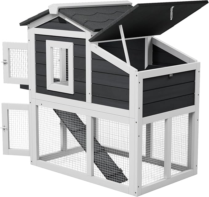 Chicken Coop, Chicken Run, Duck Coop Outdoor Chicken Coop for 2-4 Chickens Wooden Hen House Poultry Pet Hutch Run Cage (White)