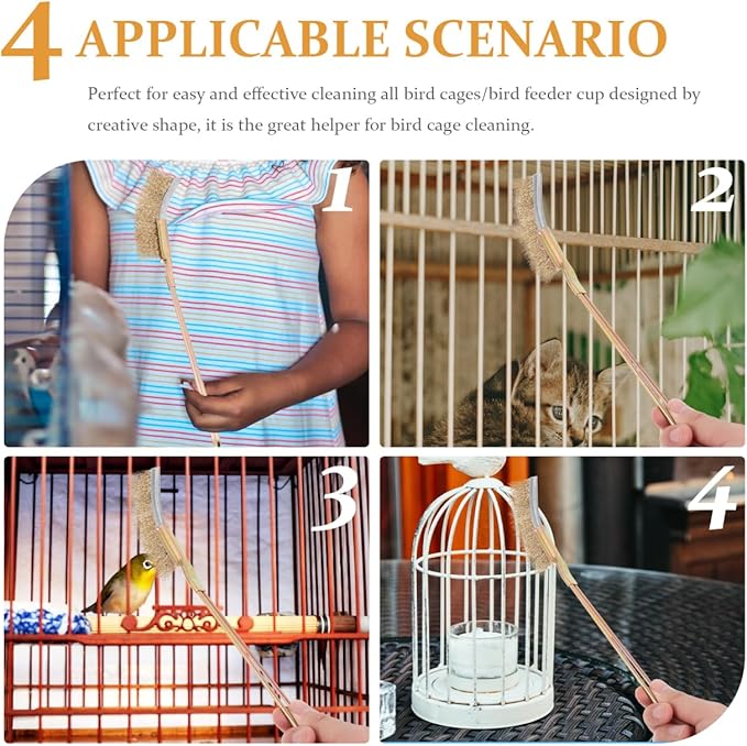 GANAZONO 1set Bird Cage Cleaning Brush Handle Cleaner for Birdcages Tool for Easy Cleaning of Cage Perches and Kennels for Bird Owners