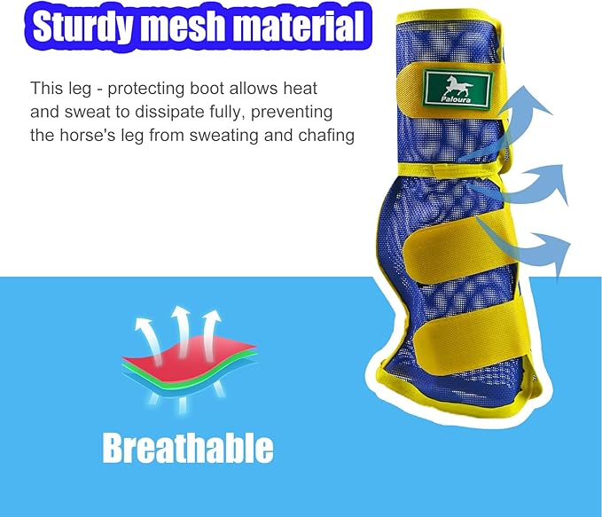 Fly Boots for Horses Set of 4 – Breathable Mesh Leg Protection for Summer with Ventilated Design & All-Day Comfort （Blue，Large