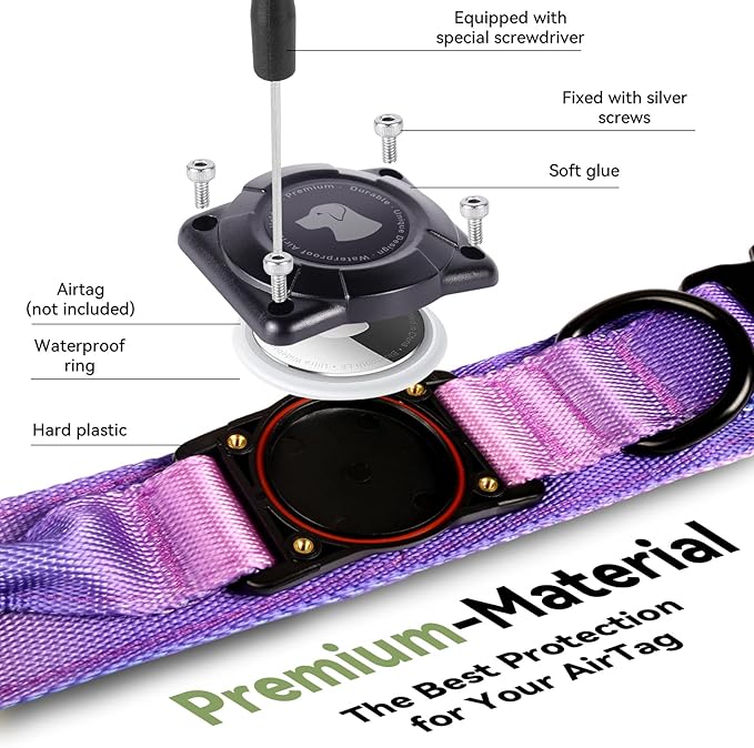 2026 Upgrade Waterproof AirTag Dog Collar, Military Tactical Dog Collar with AirTag Holder, Comfortable Control Handle and Metal Buckle, GPS Dog Collar Holder for Medium to Large Dogs (90s Retro,L)