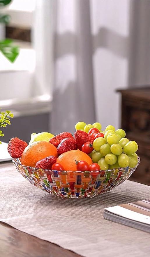 MAGCOLOR Hand Painted Colorful Woven Glass Crystal Salad & Fruit Bowl Decoration,Centerpiece For Home,Office,Wedding Decor, Fruit, Snack, Dessert, Server
