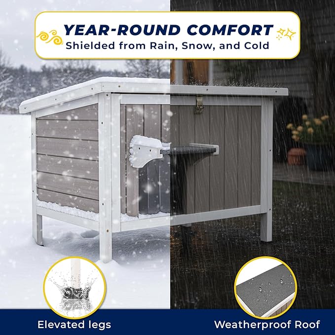 Insulated Outdoor Cat House, Feral cat House for Outside Weatherproof, Removable Bottom, and Lockable Escape Door – Feral Cat Shelter for Winter Protection,30" W × 16.5" D × 14.6" H Interior