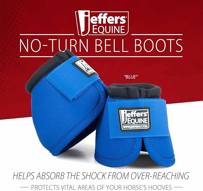 Jeffers Equine No Turn Bell Boots for Horses - Blue, Large | Shock Absorbing Hoof Protection | Secure Double Hook & Loop Closure, Perfect for Travel, Turnout, Training, & Riding - 1 Pair