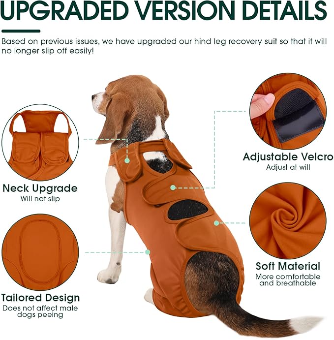 Kuoser Recovery Suit for Rear Legs, Thigh Wound Protective Sleeve, Recovery Sleeve for Female Male Dogs, Onesie After Surgery, Pet Surgical Suit for Spay Neuter, Brown M