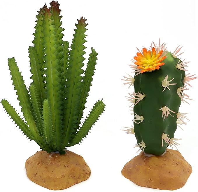 JIHAQUA Reptile Plants Succulent, Artificial Desert Rain Forests Plants for Lizard Bearded Dragon Chameleon Gecko Snake Amphibian Terrarium Decor (Set 2)