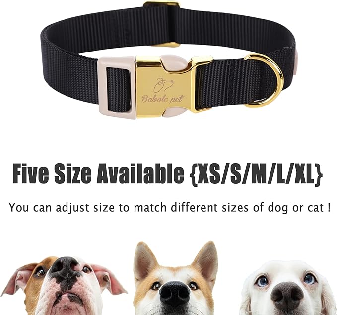 Nylon Dog Collar - Adjustable Black Soft Webbing Dog Collars for Small Medium Large Dogs Boy Girl Puppy Collar with Safety Metal Buckle S