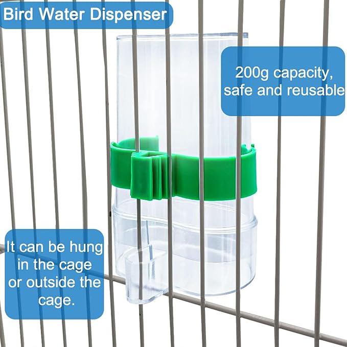 Hamiledyi No Mess Bird Feeders Water Dispenser Set Automatic Parakeet Cage Feeder with Perch Transparent Acrylic Container Parrot Cage Accessories for Canary Budgie Lovebirds Finches