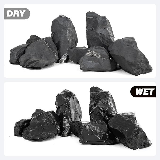 Unocho Aquarium Slate Rocks 10lb Fish Tank Stones Black Rocks for Aquarium Aquascaping Fish Tank Decoration Reptile Basking Platforms Paludarium Bonsai Vivariums(3"-7"-7pcs)