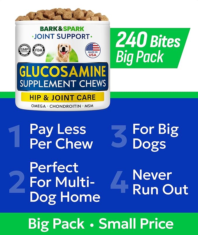 Glucosamine Chondroitin Dog Hip & Joint Supplement - Joint Pain Relief - Hip & Joint Chews for Dogs - Joint Support Large Breed - Senior Doggie Vitamin Pills Joint Health (240 Treats - Peanut Butter)