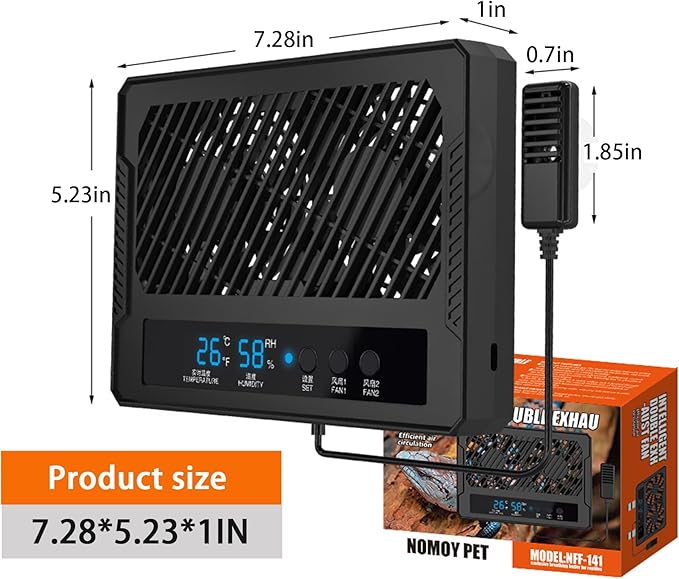 Reptile Fan & Terrarium Dehumidifier – Smart Dual-Row Humidity Fan for Reptile Tank, Snake, Gecko, Bearded Dragon Enclosure