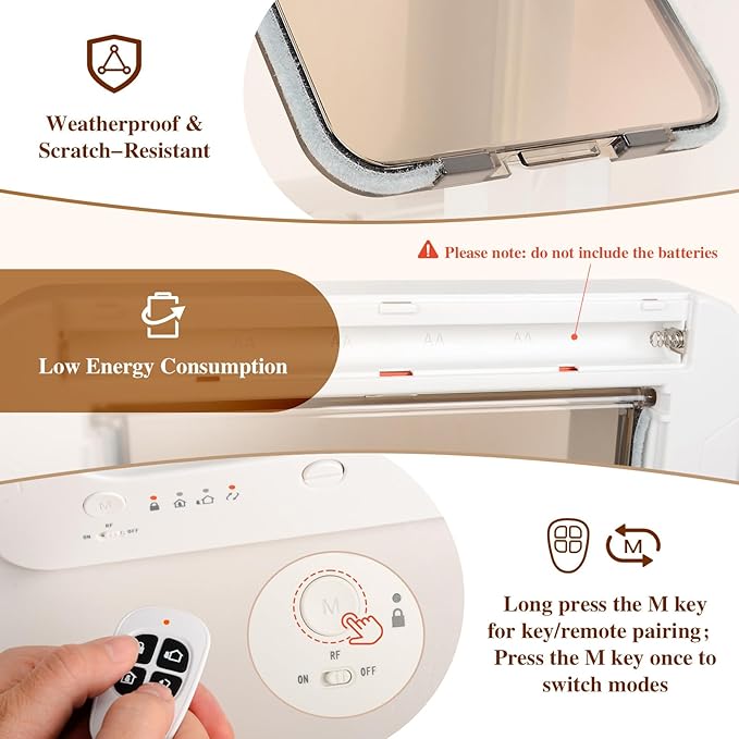 Smart Cat Door for Interior & Exterior, Flap Opening is 7.67’’ (H) by 7'' (W), RFID Cat Pet Door with 3 RFID Collar Sensor Keys & 1 Remote & 4 Way Locking Cat Flap, Automatic Opening Cat Door ﻿(White)