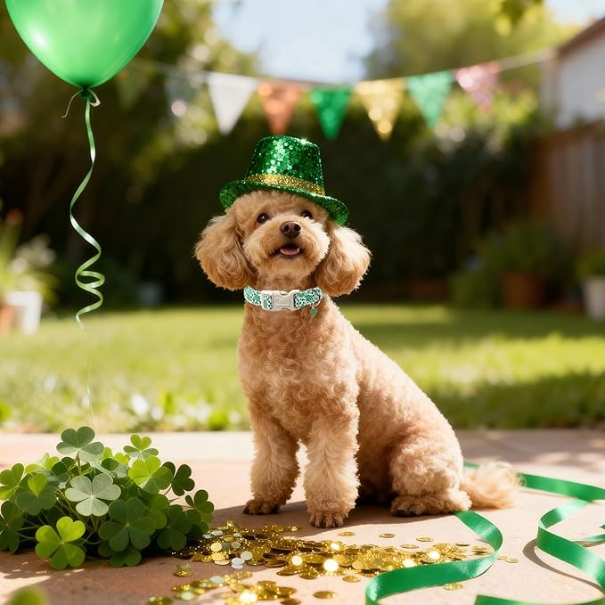 St Patricks Day Dog Collar for Puppy Small Dogs - Leopard Lucky Clover Dog Collars, Lightweight Adjustable Irish Green Festival Shamrock Dogs Collars with Quick Release Buckle XS