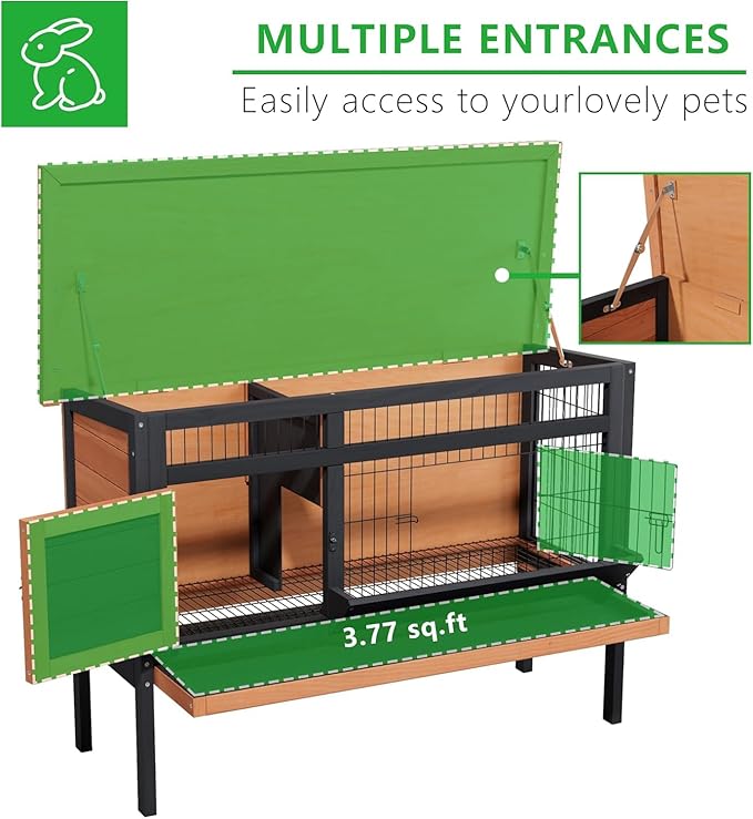 Rabbit Hutch Outdoor, Rabbit Hideout, Bunny Hideout,Bunny House for Guinea Pigs & Hamster, Wooden Chicken House with Deep Pull-Out Tray, Waterproof Chicken Coop for Outside (Orange Black)