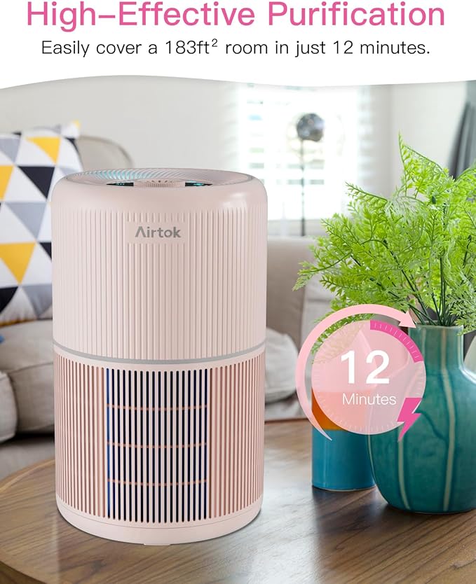 2 Pack Air Purifier for Home Bedroom with H13 True HEPA Filter for Smoke, Smokers, Dust, Odors, Pollen, Pet Dander | Quiet 99.9% Removal to 0.1 Microns | Pink Available for California