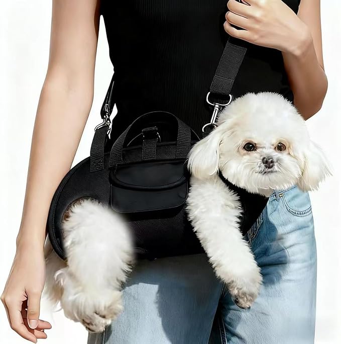 Portable Small Dog & Cat Pet Carrier Sling & Backpack for Small Dogs & Cats & Puppy, Dog & Pet Purse Bag Carrier Sling for Small Dogs with Dog Traction Leash, Crossbody Sling Carriers (Black S)