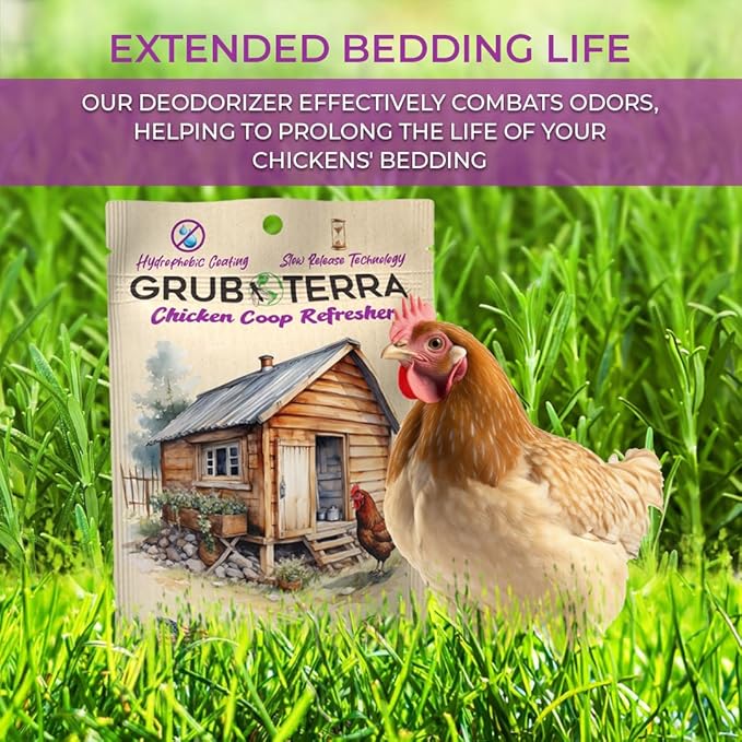 GrubTerra Coop Refresher Zero Odor Freshener for Chicken Pen, Suitable for Chicken Waterer and Chicken Feeder, Smell Control Solution for Clean and Fresh Chicken Living Environment