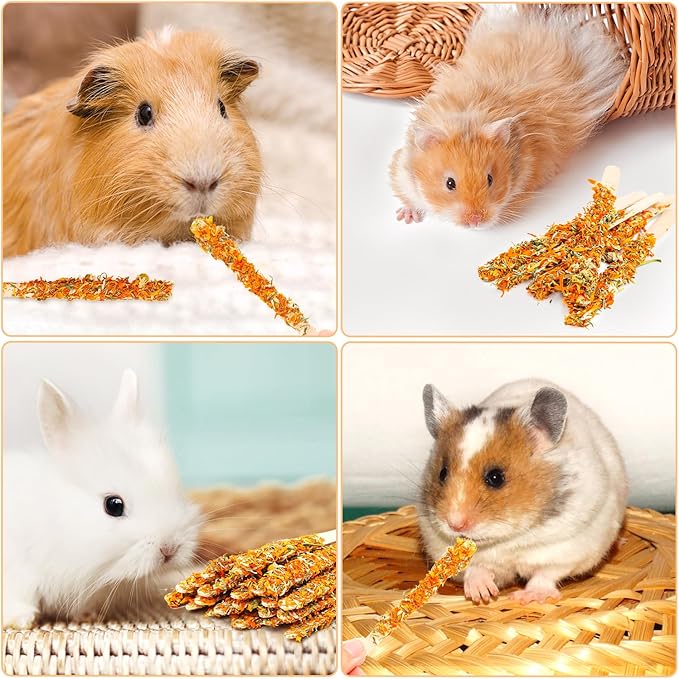 Abizoo Bunny Chew Toys for Teeth, Natural Chamomile Wooden Chew Sticks for Guinea Pigs, Rabbits & Small Animals - Safe Chew Toys for Teeth Grinding, Dental Care