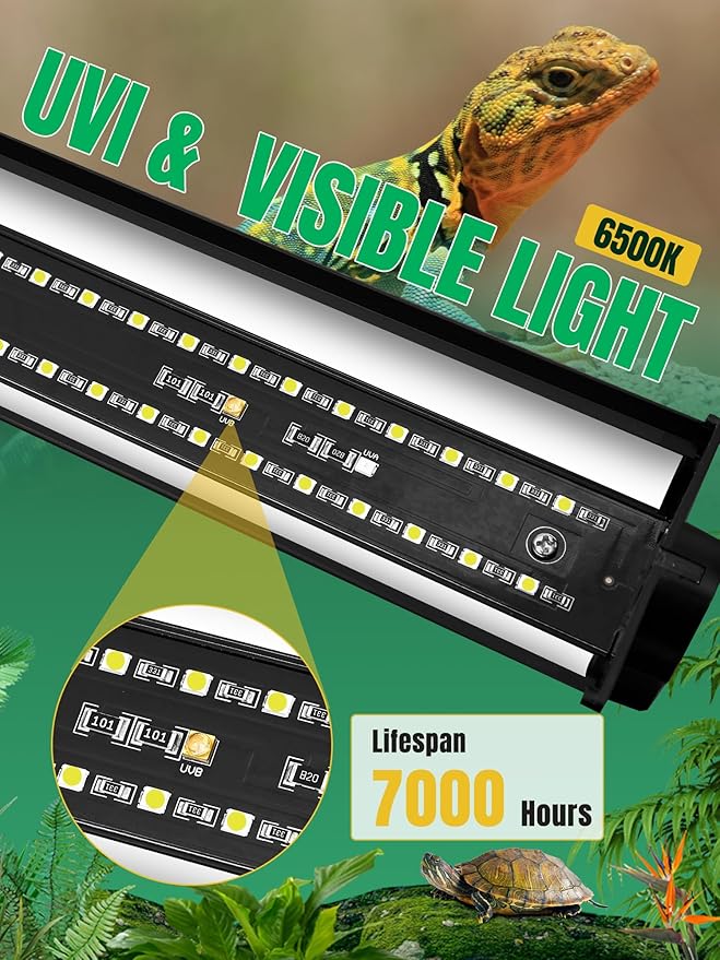 LED UVB Light for Reptiles, 22W 27-Inch Reptile LED Light for Bearded Dragon Lizard Gecko Snake Turtle, Aluminum UVA UVB Lamp Fixture Controller with Dimming and 4 UVI Modes