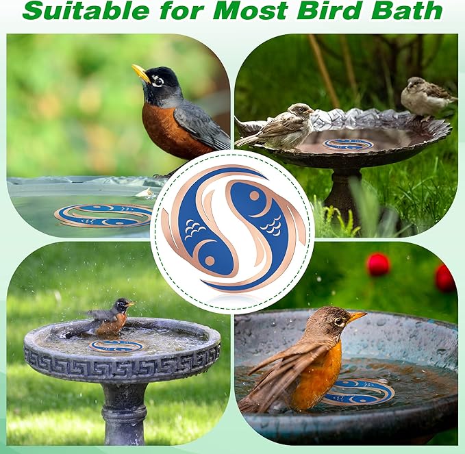 Saillong 2 Pack Bird Bath Copper Disk, Reinforced 99.99% Pure Copper Bird Bath Purification Disk for Physical Clean Water, Birdbaths Cleaner for Outdoor Birdbaths, Bowl and Garden Fountain (Fish)