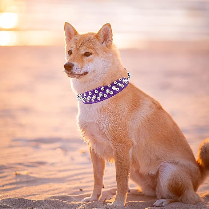 TEEMERRYCA Adjustable PU Leather Spiked Studded Dog Collars with a Squeak Ball Gift for Small Medium Large Pets Like Cats/Pit Bull/Bulldog/Pugs/Husky, Purple, XL 17.7"-20.5"