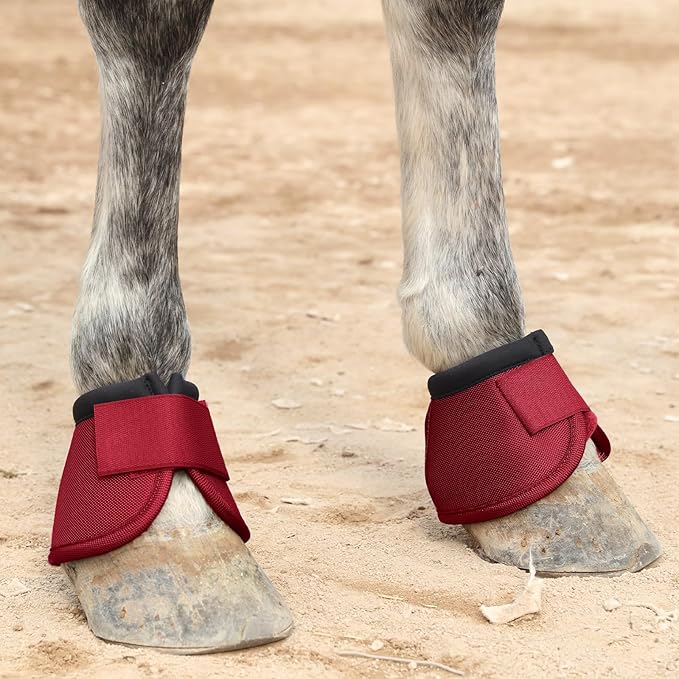 Equine Ballistic Overreach Bell Boots, No-Turn Horse Hoof Protection Boots (Sold in Pairs) WineRed Large