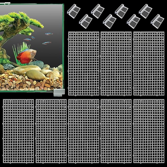 Hamiledyi Plastic Aquarium Divider with Clips Grid Panel Aquarium Lid Hood Fish Tank Divider Filter Bottom Isolation Pane Separator for Mixed Breeding(8 PCS,Transparent)
