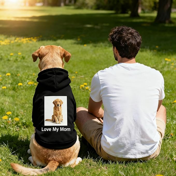 Custom Dog Hoodie, Personalized Sweatshirt with Photo Text Name Logo, Customized Hooded Sweater for Small Medium Large Dogs & Cats (Black, Small)
