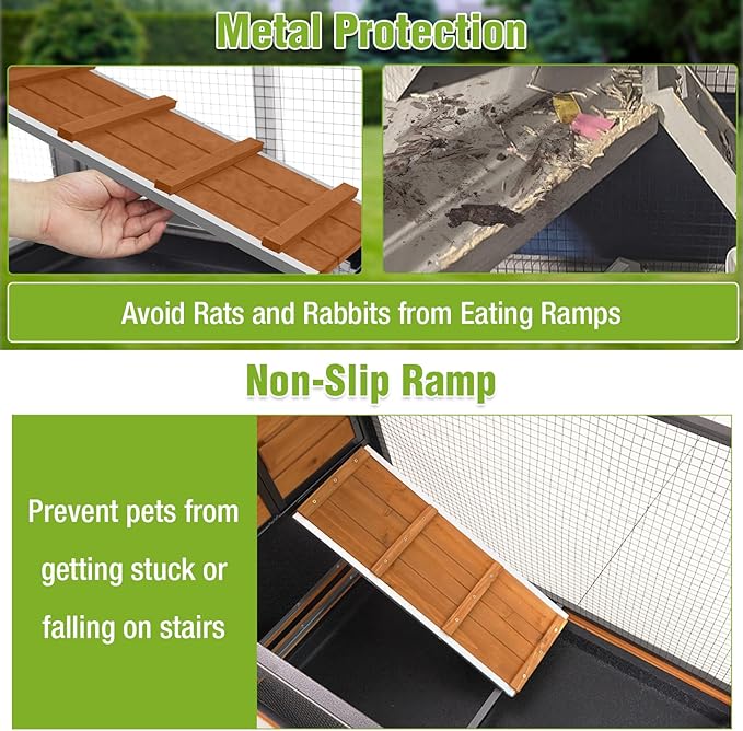 Gutinneen 2-Story Rabbit Hutch Indoor Bunny Cage Large Rabbit Cage Outdoor with Chew-Proof Full Metal Frame, Locking Wheels, 2 Pull-Out Trays for Rabbits, Guinea Pigs, Small Animals (Brown & Black)
