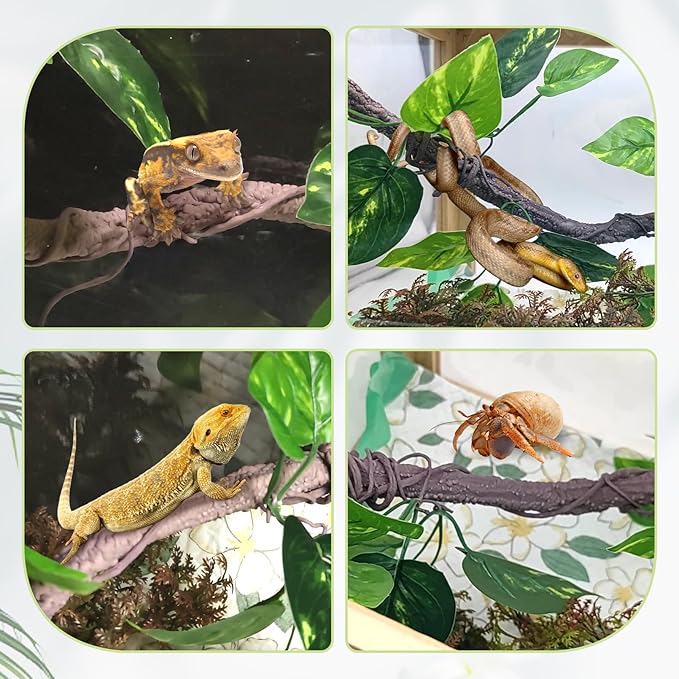 VCEPJH Reptile Climbing Branch Decor 2 Pcs Bendable Jungle Vine with Suction Cup Terrarium Plant Decoration for Gecko Bearded Dragons, Snake,Frogs, Chameleons Cage Accessories (S)