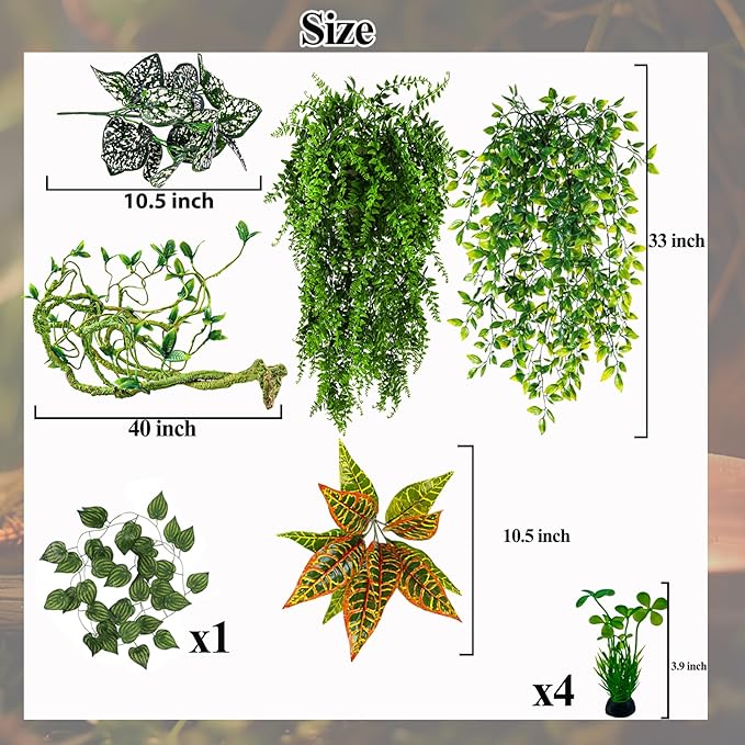 HERCOCCI Bearded Dragon Tank Accessories, Terrarium Plants Reptile Vine Decorations Decor for Bearded Dragon Lizard Snake Geckos Chameleon