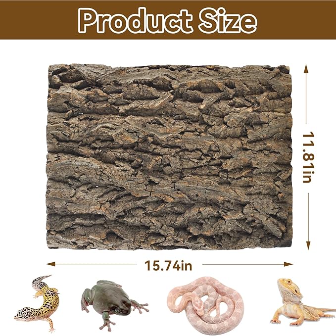4PCS Reptile Cork Bark Mat,15.74 x 11.81 Inch Natural Cork Wood Terrarium Background Bearded Dragon Tank Bark Backdrop Wall Decor for Lizard Gecko Chameleon Tortoise Snake Spider Frog