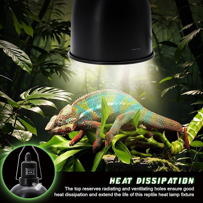 Reptile Light Fixture with Dimming Switch and Timer, 5.5 Inch Deep Dome Reptile Heat Lamp Fixture, Reptile Lamp Fixture Cap for UVB Bulb Basking Heat Bulb for Reptile Glass Terrariums, 1PCS