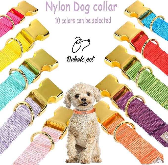 Nylon Dog Collar - Adjustable Orange Soft Webbing Dog Collars for Small Medium Large Dogs Boy Girl Puppy Collar with Safety Metal Buckle M