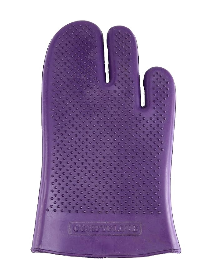 Comfy Pet Grooming & Bathing Glove - Fits Either Hand - Soft Gentle Nubs for Horses, Dogs, Cats & Other Pets - Short & Long Hair - Works Great on Thin and Sensitive Skin (Purple)
