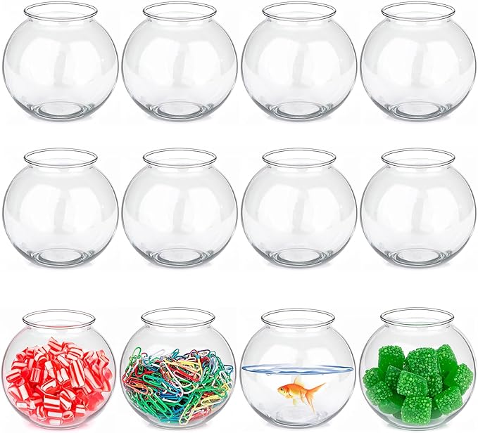 JoyServe 16 Oz Plastic Fish Bowl (12 Pack) 4 Inch Heavy Duty Plastic Ivy Bowls, for Candy, Carnival Games, Prizes, Centerpieces and Party Decoration Supplies, BPA-Free