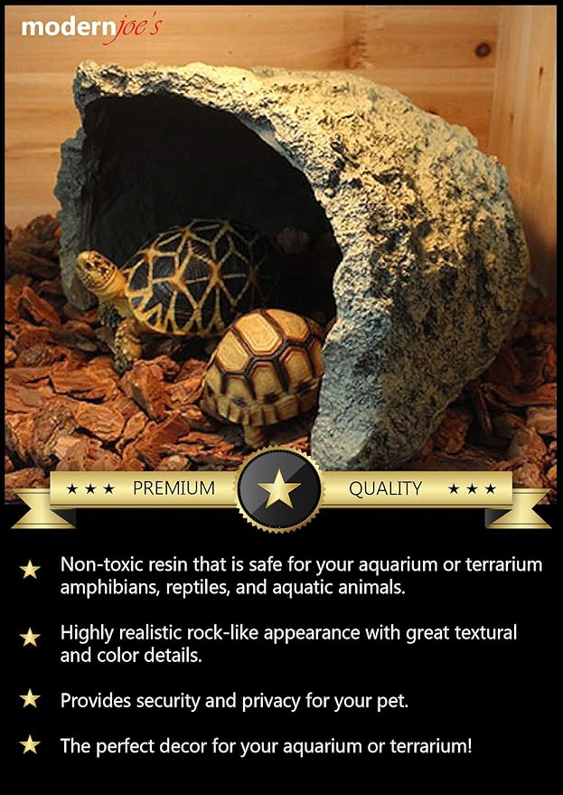 MODERNJOE'S Rock Hideout Caves for Reptile and Amphibians. Decorative Resin for Aquariums & Terrariums. Perfect for Lizards,Snakes,Frogs,Turtles,Geckos,Bearded Dragons - Large(9.3 x 9.3 x 5.7 inches)