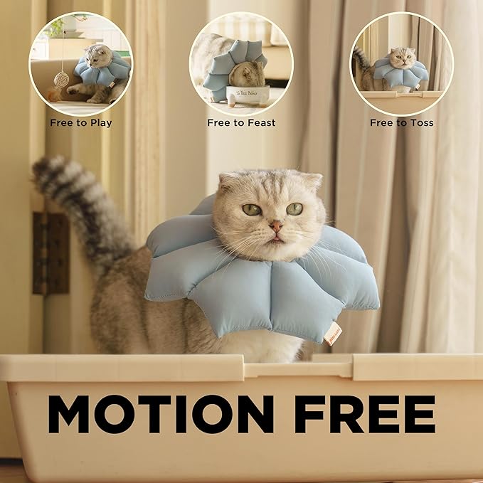 Puffy Crew Soft Cat Cone Collar, Adjustable Waterproof Recovery Collar, Lightweight Elizabethan e Collar for Cats of All Breeds (Blue, Small, Neck Circumference 5.5'' - 8.5'')
