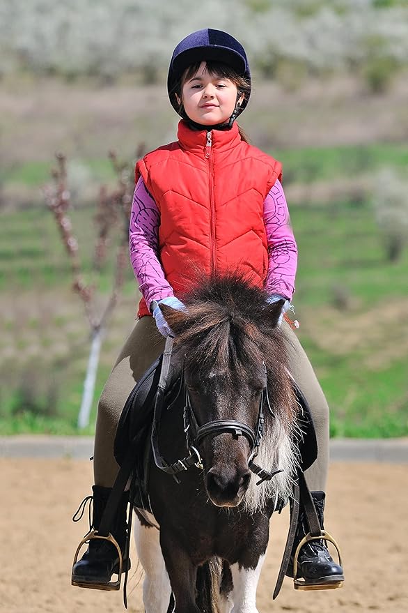 SANTINY Girls Horse Riding Pants with Zipper Pockets Kids Stretchy Equestrian Breeches Knee-Patch Youth Schooling Tights