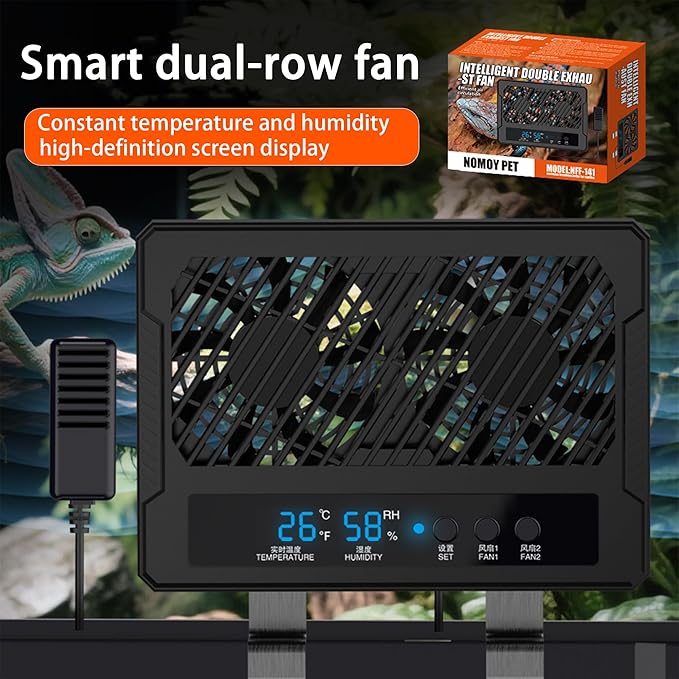 Reptile Fan & Terrarium Dehumidifier – Smart Dual-Row Humidity Fan for Reptile Tank, Snake, Gecko, Bearded Dragon Enclosure