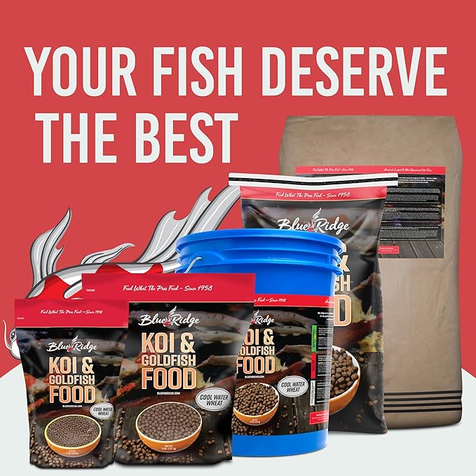 Blue Ridge Koi Fish Food 14lb Bucket - Cool Water Wheat 3/16", Fall and Winter Floating Pond Pellets, Ponds Fish Food